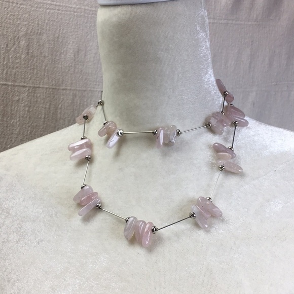Silver and Rose Quartz Necklace and earring set - Picture 3 of 9